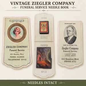 Funeral Home Advertising Needle Book Vintage Ziegler Co Peoria IL Needles Intact